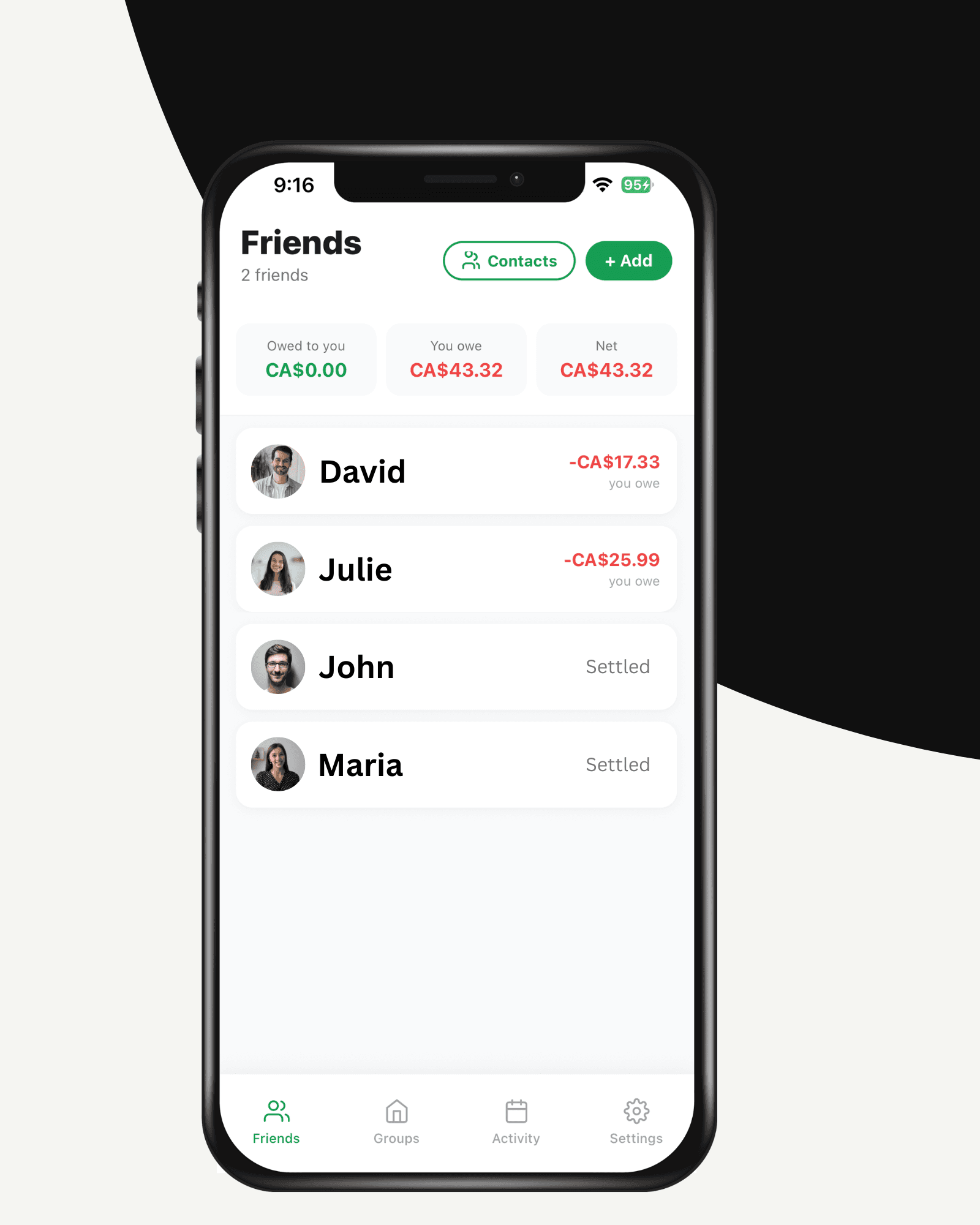 Oweize app screenshot